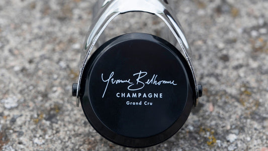 Yvonne Belhomme Champagne bottle  stopper close up on a textured surface
